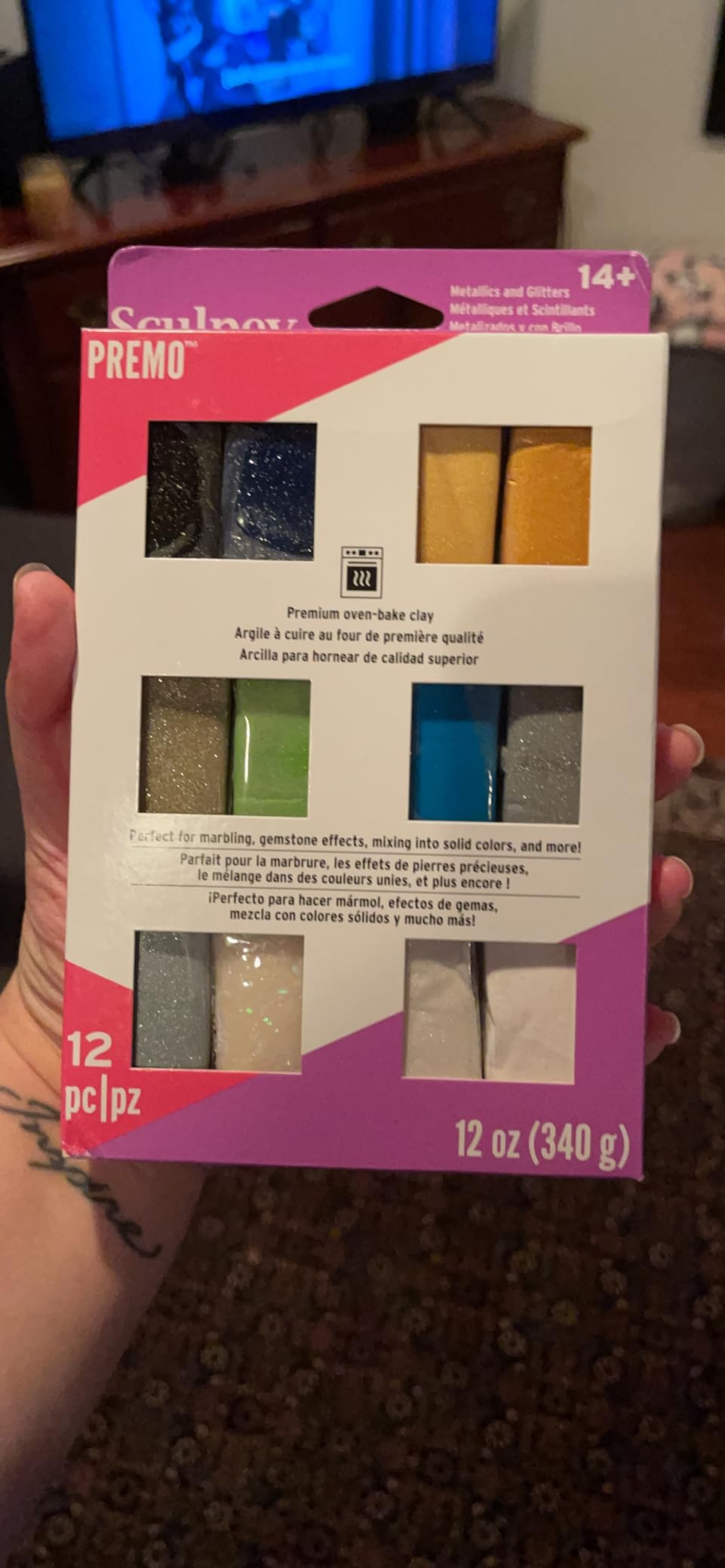 Sculpey Premo Clay Multipack - 12 Metallic & Glitter Colors, 1oz Bars | Bakeable polymer clay set for jewelry, caning and mokume gane; non-toxic, durable craft sampler for adult arts and DIY customer photo 2
