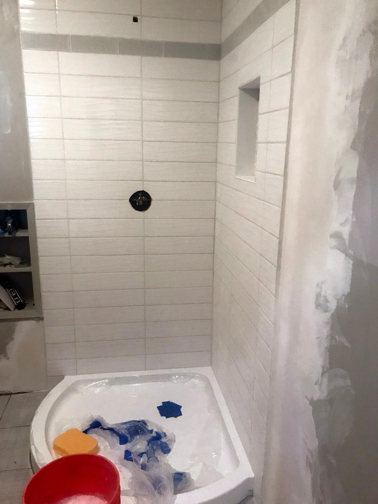 OVE Decors Breeze 36 in. Corner Shower Sliding Door, with Included Base, Frosted Glass and Chrome Finish customer photo 2