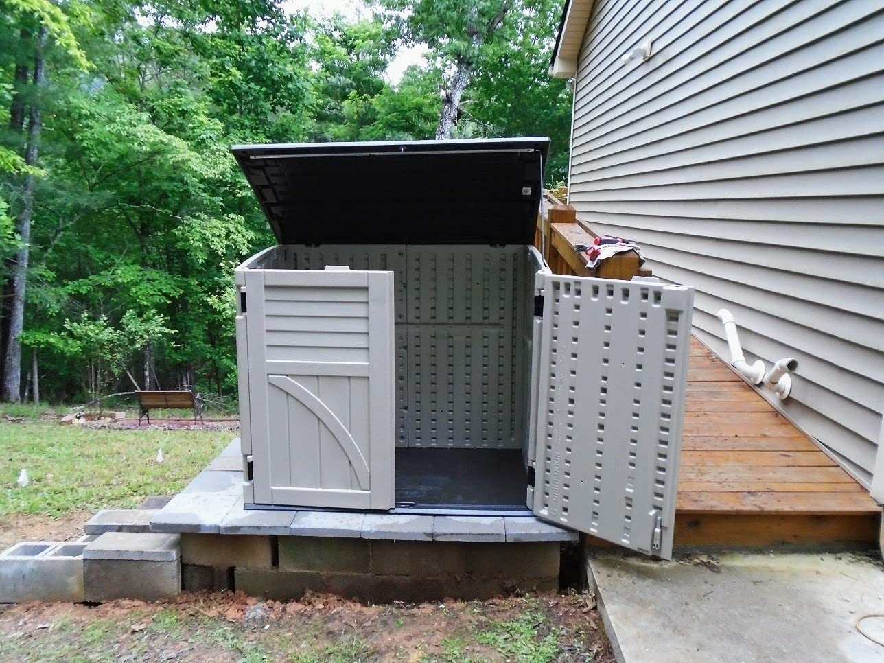 Suncast Horizontal Shed, Compact Outdoor Storage System, 34 Cu. Ft. Capacity, Sand & Slate - Lockable Multi-Wall Resin Organizer for Garbage Cans, Garden Tools, Bins, Bikes and Yard Equipment customer photo 2