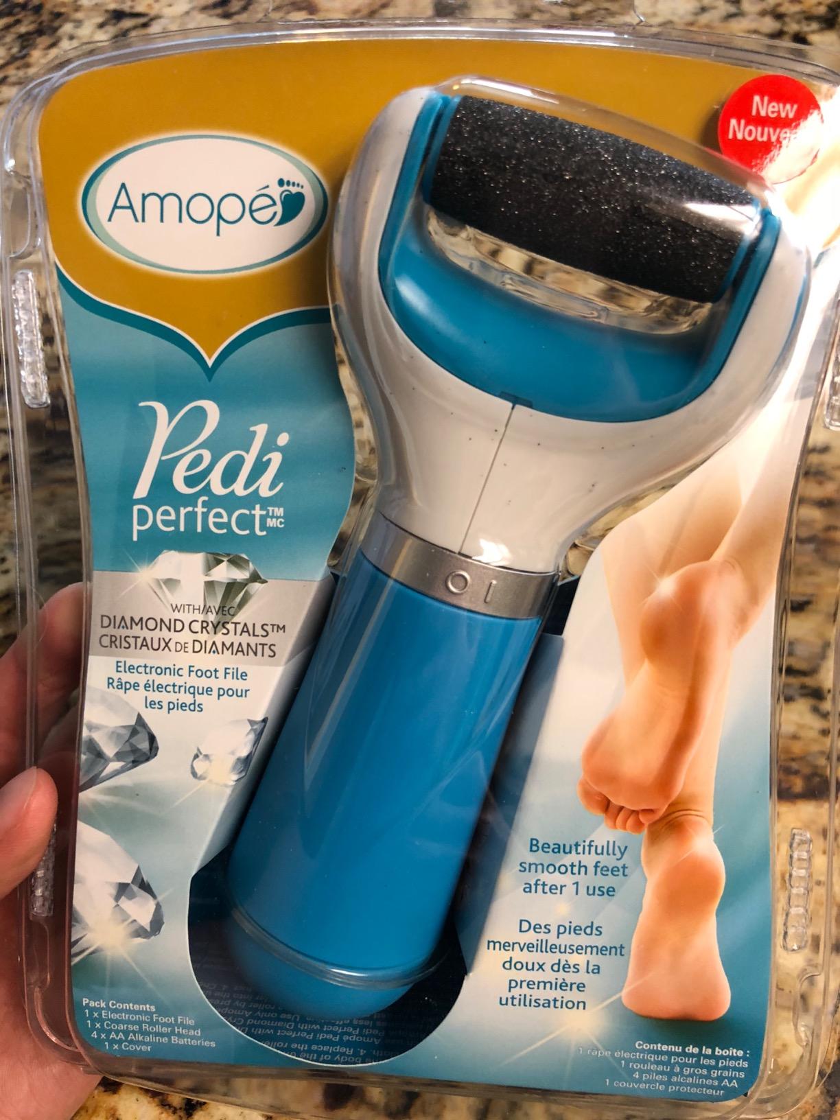 Amopé Pedi Perfect Electric Callus Remover Foot File w/ Diamond Crystals, Pedicure Tool for Feet, Removes Hard & Dead Skin, Feet Scrubber & Buffer, Splashproof, w/ Extra Coarse Roller Head, 1 Count customer photo 1