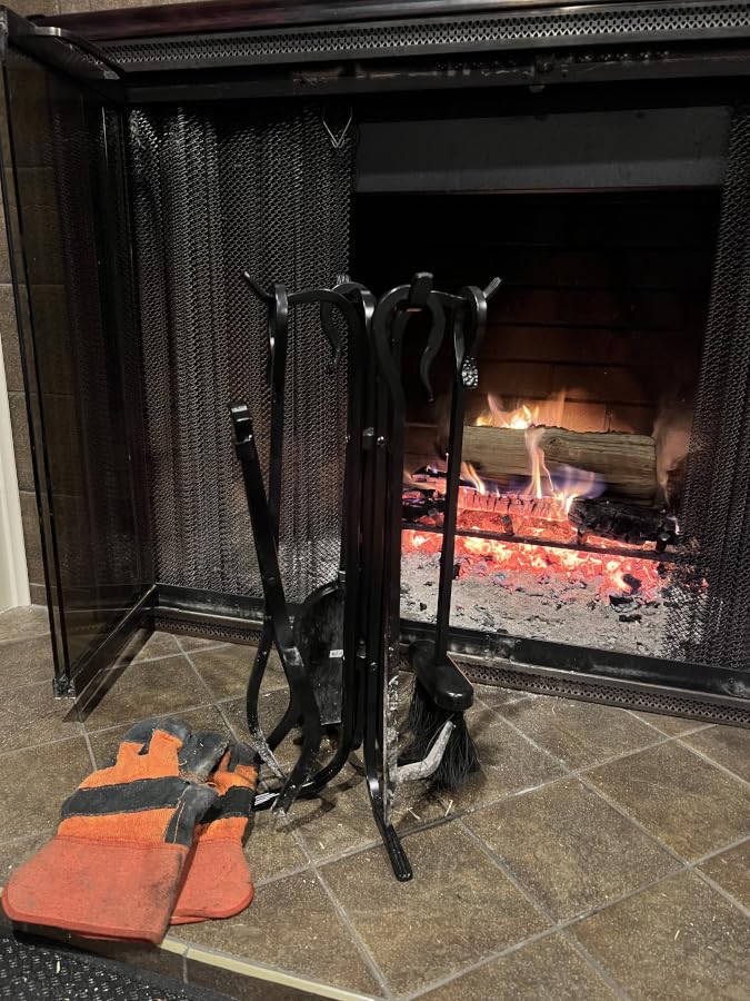 Plow & Hearth 5 Piece Hand Forged Iron Compact Fireplace Tool Set 20