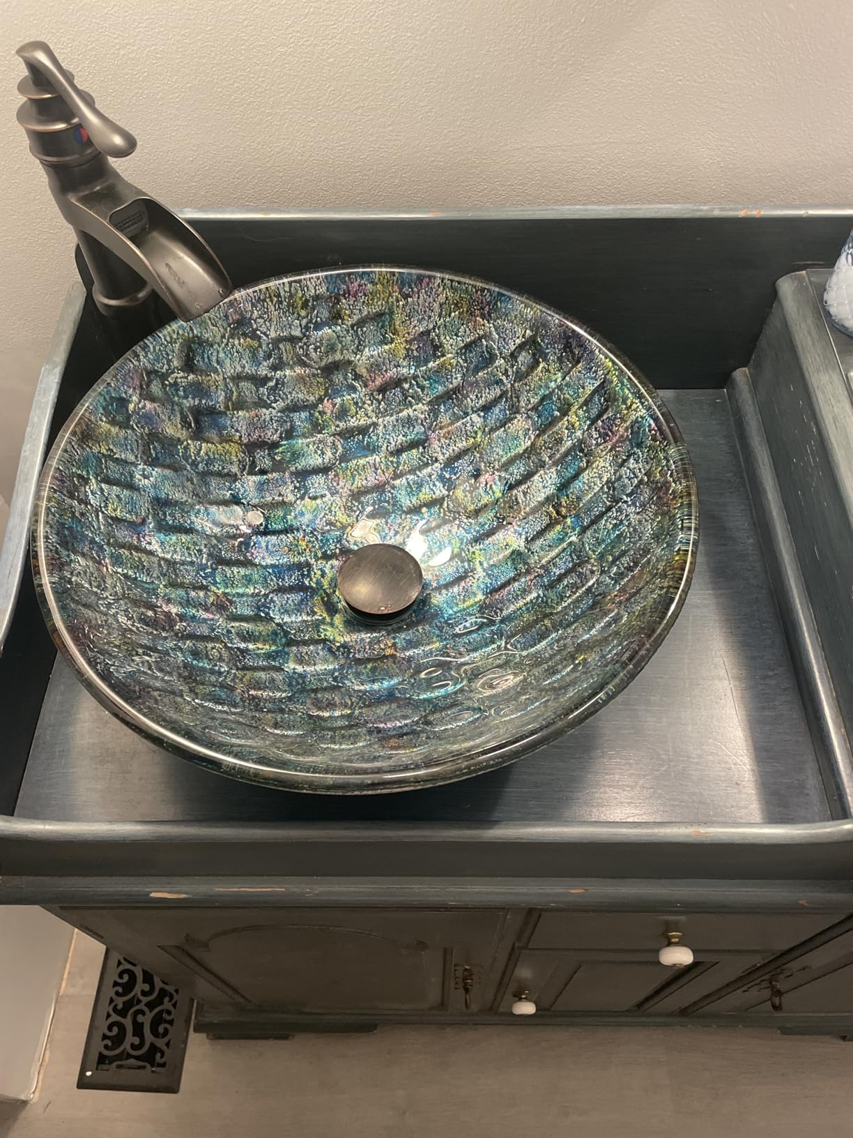 Vigo Vessel Sink Oceania Blue - 17” Artistic Round Bowl Sink for Bathrooms, Tempered Glass Above Counter Bathroom Sink with NonStickShield, QuickDrain & TempGuard, Modern Luxury Design customer photo 1