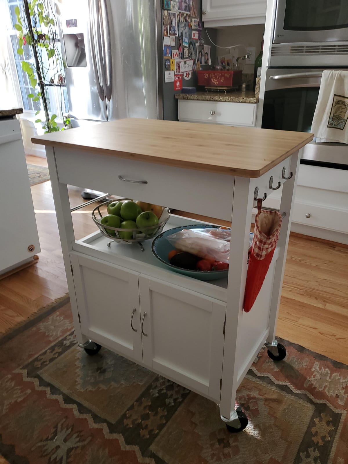 eHemco Kitchen Island Cart on Wheels, White Base, Natural Bamboo Top customer photo 2
