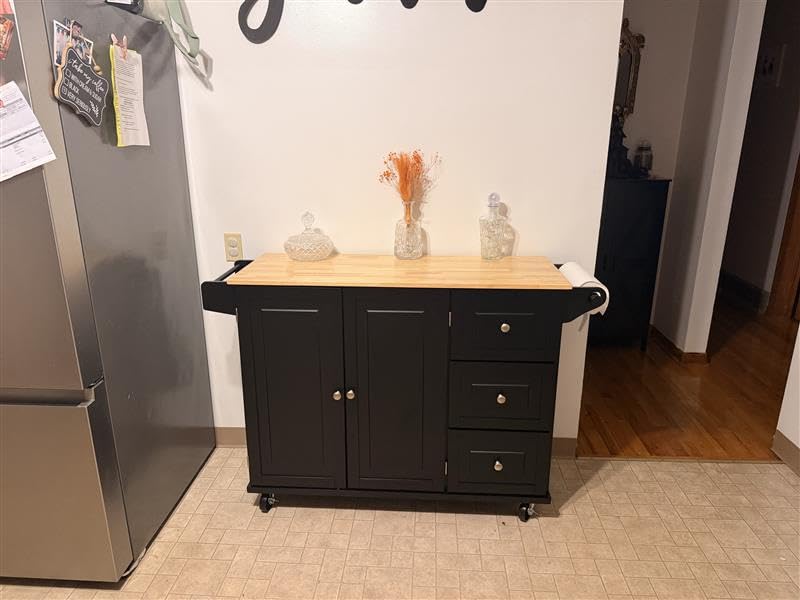 Homestyles Dolly Madison Off-White Mobile Kitchen Island Cart with Wood Drop Leaf Breakfast Bar customer photo 1