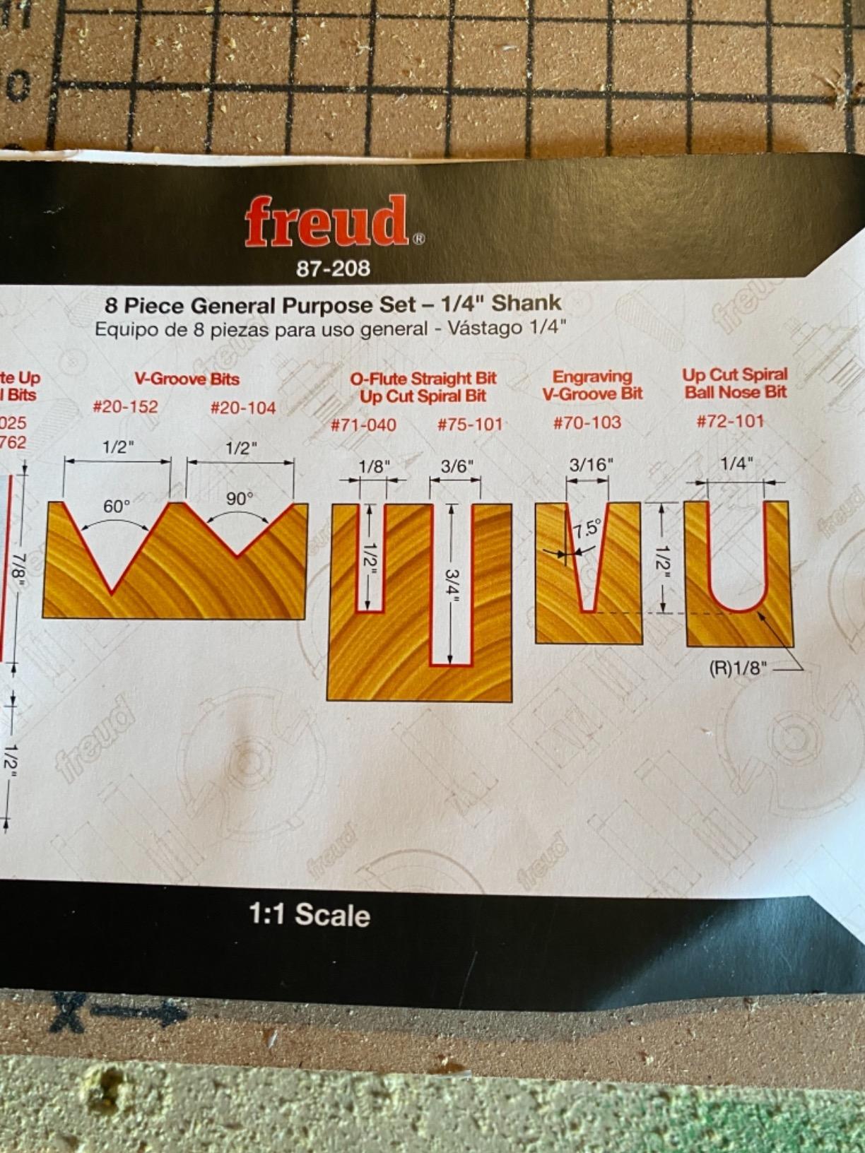 Freud 8 Piece CNC Router Bit General Purpose Set with Tico Hi-Density Carbide for Maximum Performance - Ideal for Wood, Plastics & Aluminum - 1/4