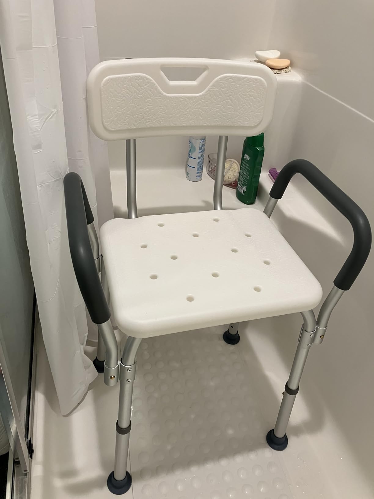 Medline Shower Chair Seat with Padded Armrests and Back | Heavy Duty Shower Chair for Bathtub | Slip Resistant Shower Seat with Adjustable Height | Shower Chair for Inside Shower with 350 lb Capacity customer photo 2