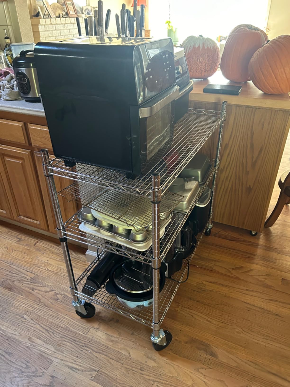 Finnhomy 3 Tier Heavy Duty Commercial Grade Utility Cart, Wire Rolling Cart with Handle Bar, Steel Service Cart with Wheels, Utility Shelf Plant Display Shelf Food Storage Trolley, NSF Listed customer photo 1