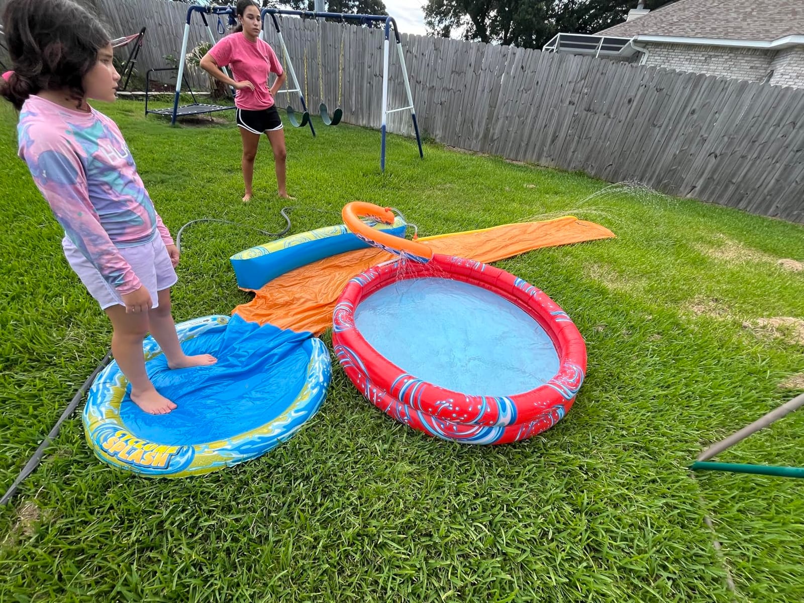 Banzai Cyclone Splash Water Park Outdoor Backyard Inflatable Toy with Sprinkling Slide and Kiddie Pool customer photo 2