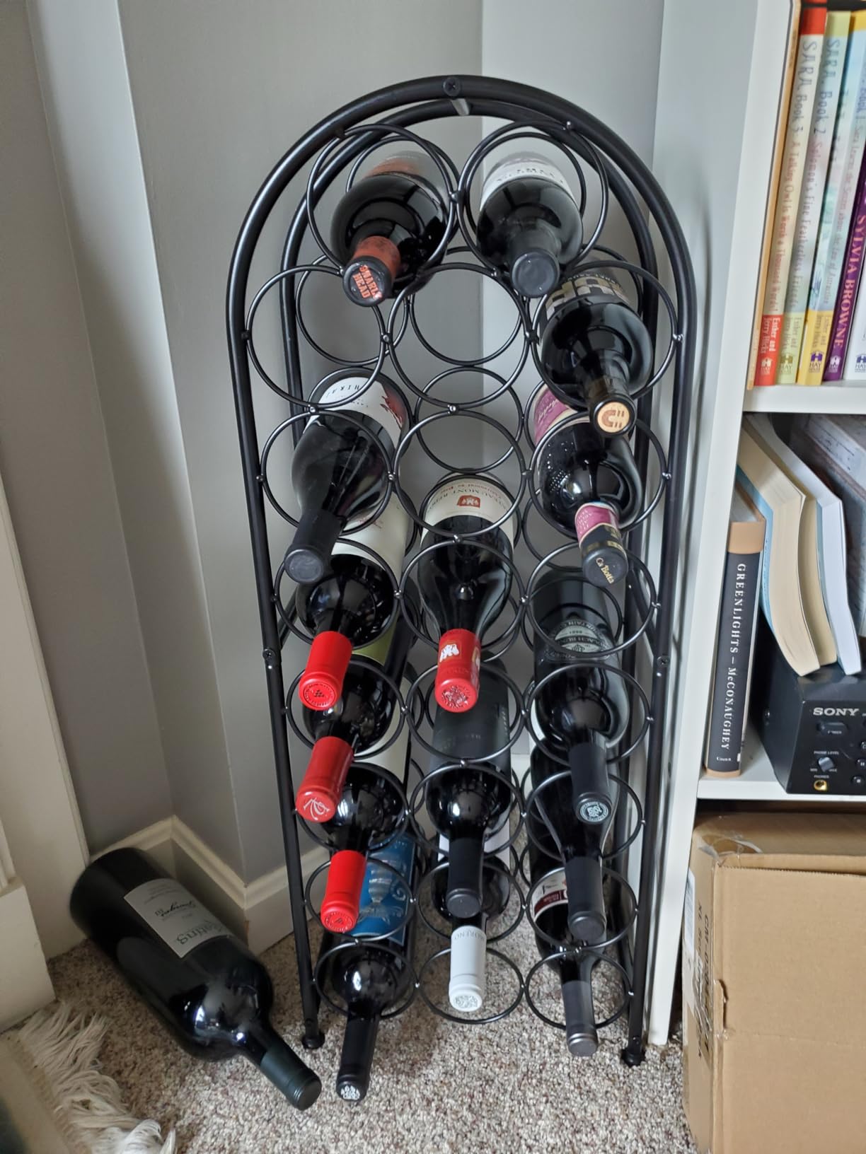 PAG-Mass 7 Bottles Freestanding Countertop Wine Rack, Metal Small Table Top Wine Rack, Drink Organizer Bottle Holder, Kitchen Organizers and Storage, Black customer photo 1