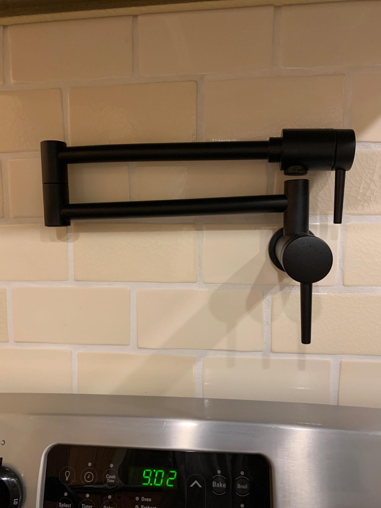 Delta Matte Black Modern Pot Filler Kitchen Faucet, Wall Mount Kitchen Faucet, Matte Black 1165LF-BL customer photo 1