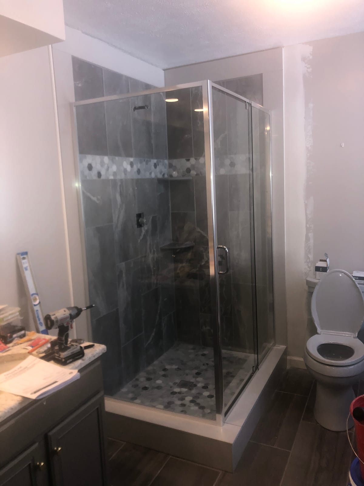 DreamLine Flex 36 in. D x 60 in. W x 74 3/4 in. H Semi-Frameless Pivot Shower Enclosure in Chrome with Left Drain White Base Kit, DL-6720L-01CL customer photo 1