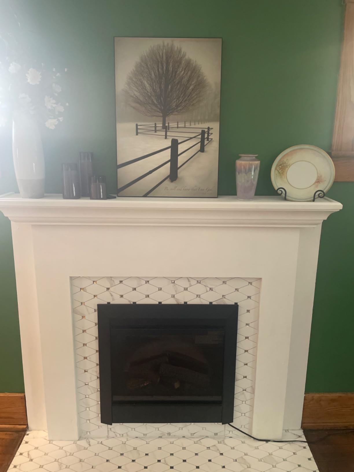 MANTELSDIRECT 60 Inch Floating Fireplace Mantel Wood Shelf in White - Colton from Mantels Direct | Wooden Rustic Wall Shelf Perfect for Décor and Electric Fireplaces customer photo 1