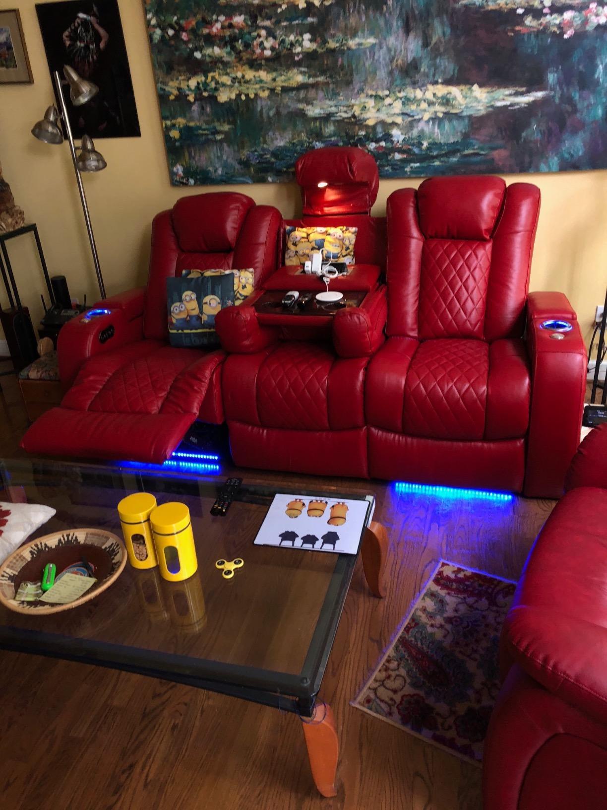 Seatcraft Anthem Home Theater Seating Black Sofa with Fold Down Table customer photo 2