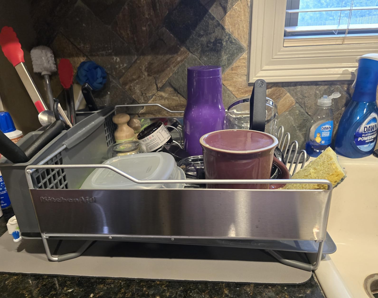 KitchenAid Large Capacity Full Size Rust Resistant Dish Rack with Angled Drain Board and Removable Flatware Caddy, Light Grey customer photo 1
