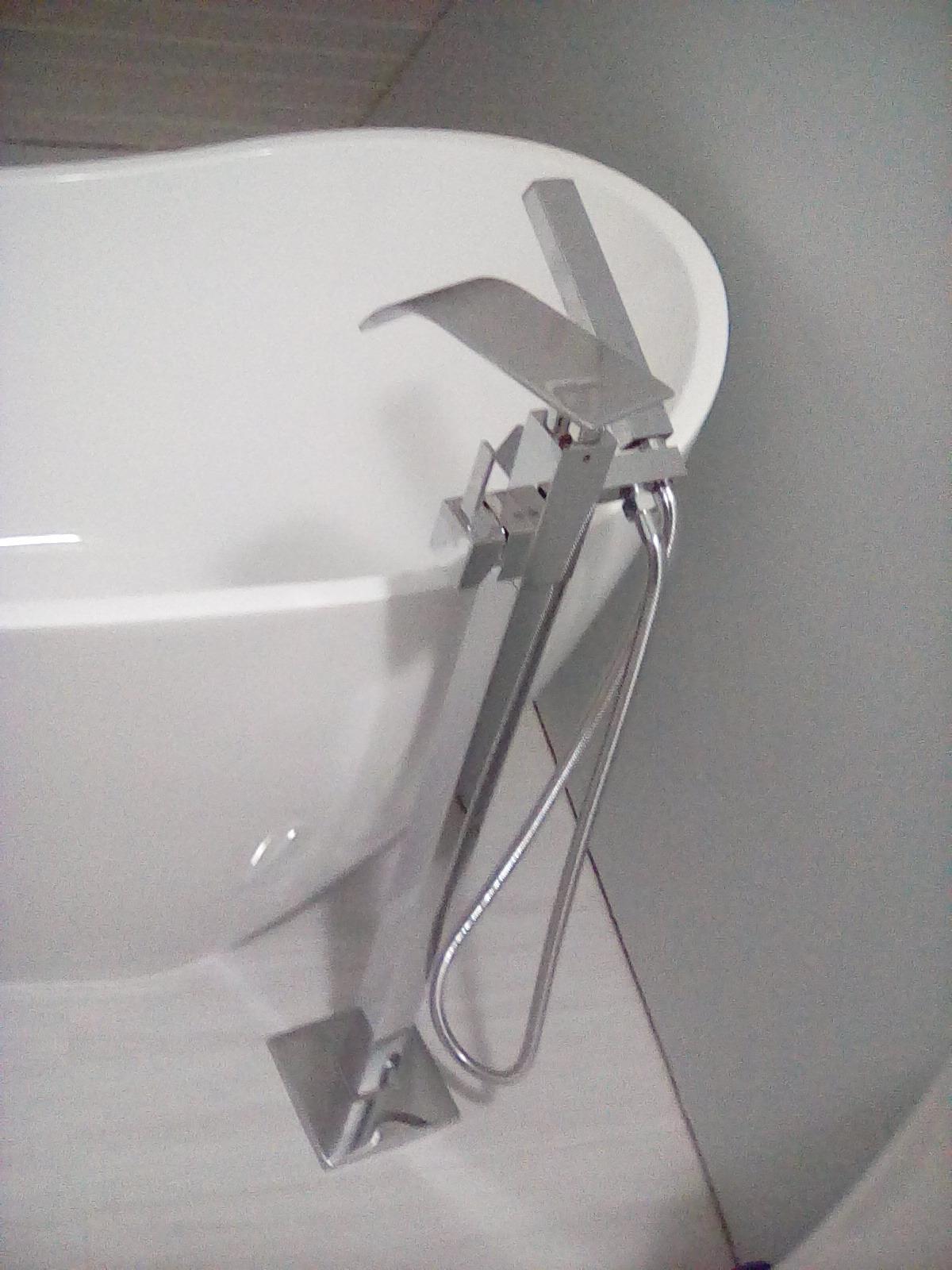 Senlesen Bathroom Tub Filler Faucet Floor Mounted Bathtub Shower Faucet Waterfall Spout Free Standing Tub Mixer Tap with Handheld Sprayer Brushed Nickel customer photo 2
