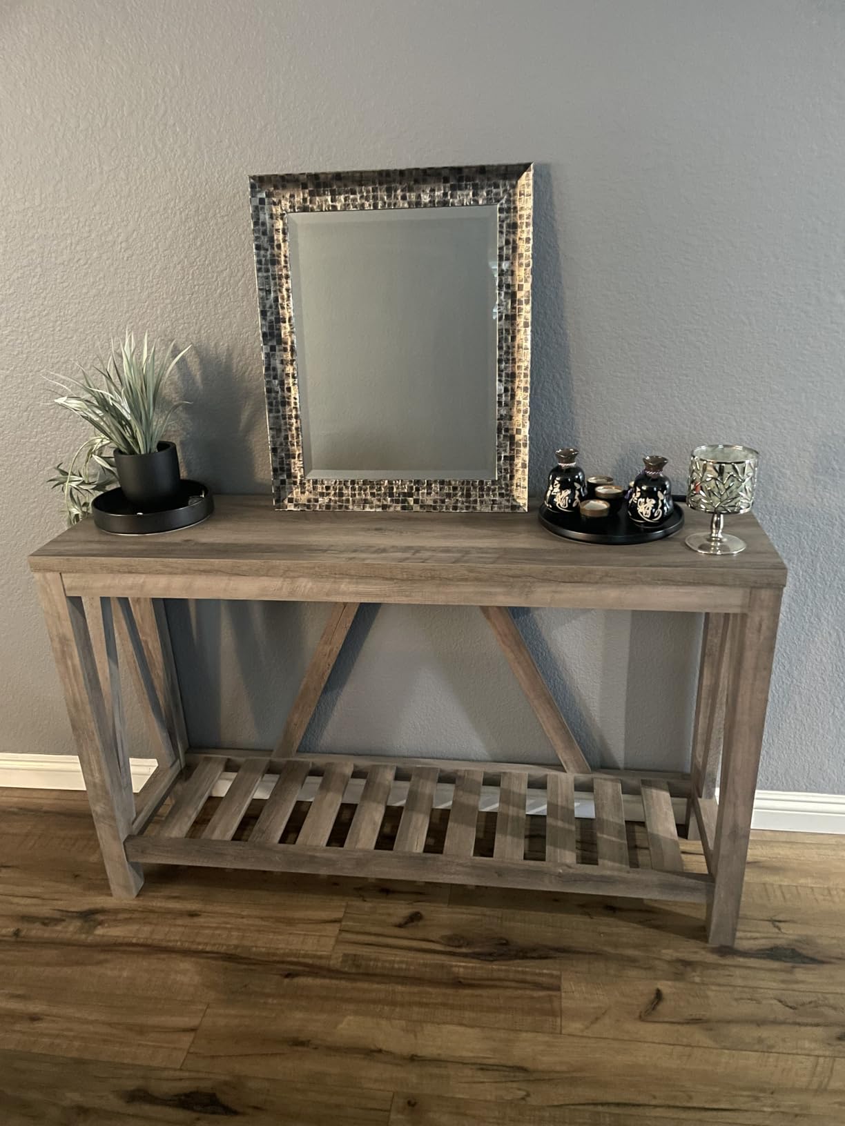 Walker Edison Modern Farmhouse Accent Entryway Table Entry Table Living Room End Table, 52 Inch, Rustic Oak customer photo 2