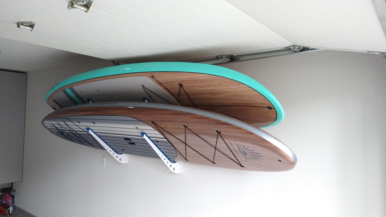 StoreYourBoard SUP Rack, 2-Level Paddleboard Storage Rack for Garage, Paddle Board Holder Wall Mount with Padded Arms, Heavy Duty Water Sports Gear Hanger for SUP Storage Rack, White, Holds 100 lbs customer photo 2