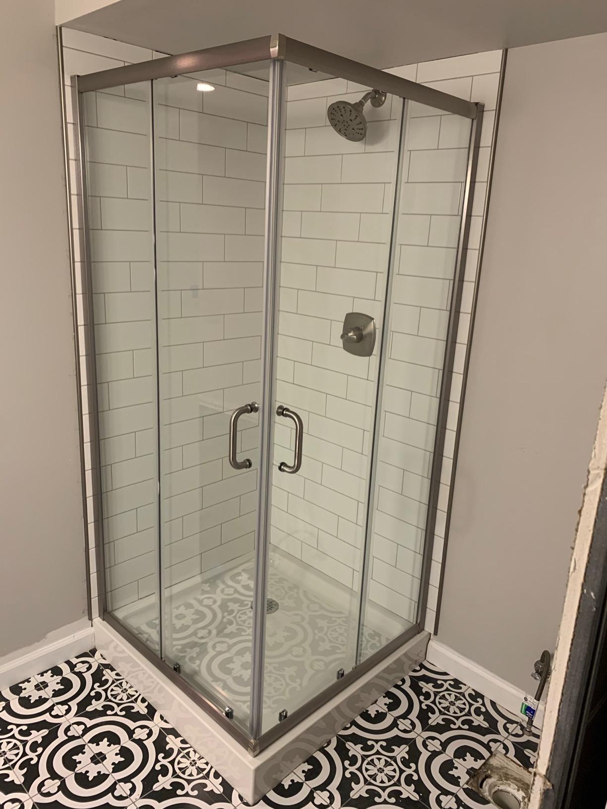 SUNNY SHOWER Corner Shower Enclosure - 1/4 in. Clear Glass Sliding Shower Doors, Framed Shower Enclosure - 36 in. X 36 in. X 72 in., Brushed Nickel Finish - Base Not Included customer photo 1