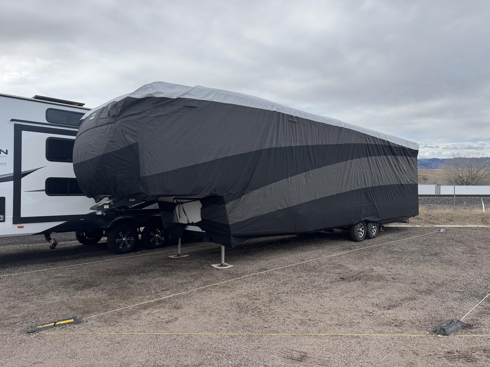 Camco ULTRAGuard Supreme RV Cover - Fits Fifth Wheel Trailers 40-44ft - Shelter Your RV from The Elements - Near Custom Fit Camper Cover Features Covered Air Vents & Rear Cinching Straps (56154) customer photo 1