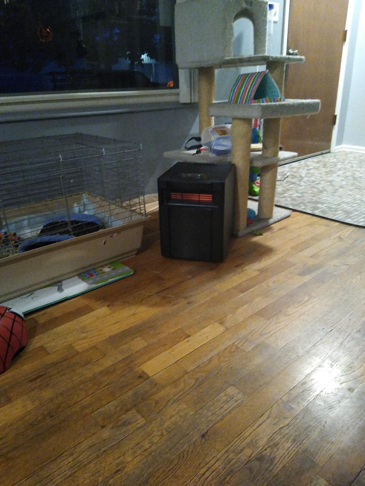 Amazon Basics Portable Space Heater with Remote Control, Adjustable Thermostat, Indoor Use, Energy-Saving Setting, LED Display, Classic Wood Casing, 1500W, 12