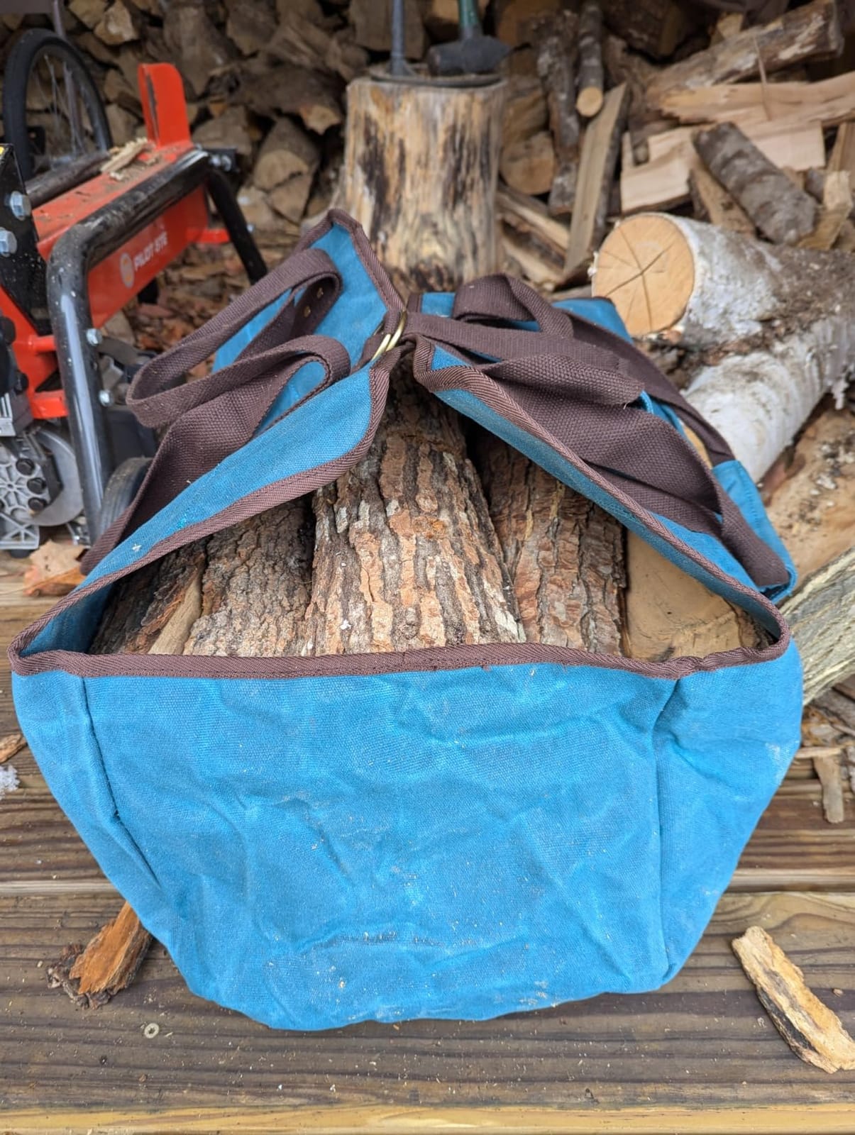 Waxed Canvas Log Carrier Tote Bag, Extra Large Durable Firewood Holder with Handles and Shoulder Strap, Heavy Duty Wood Carrying Bag for Fireplaces & Wood Stoves Khaki customer photo 2