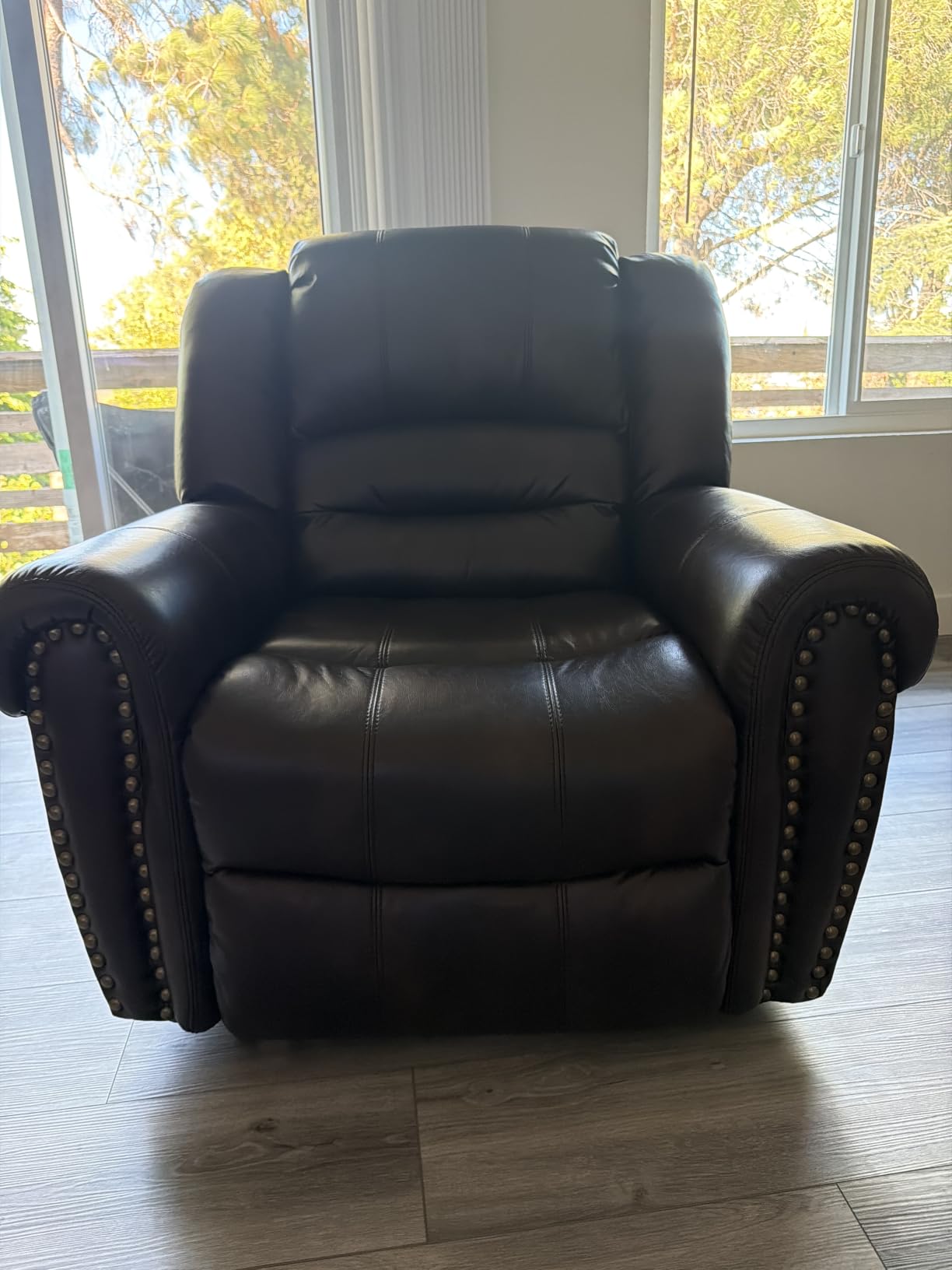 CANMOV Leather Recliner Chair, Classic and Traditional Manual Recliner Chair with Comfortable Arms and Back Single Sofa for Living Room, Nut Brown customer photo 1
