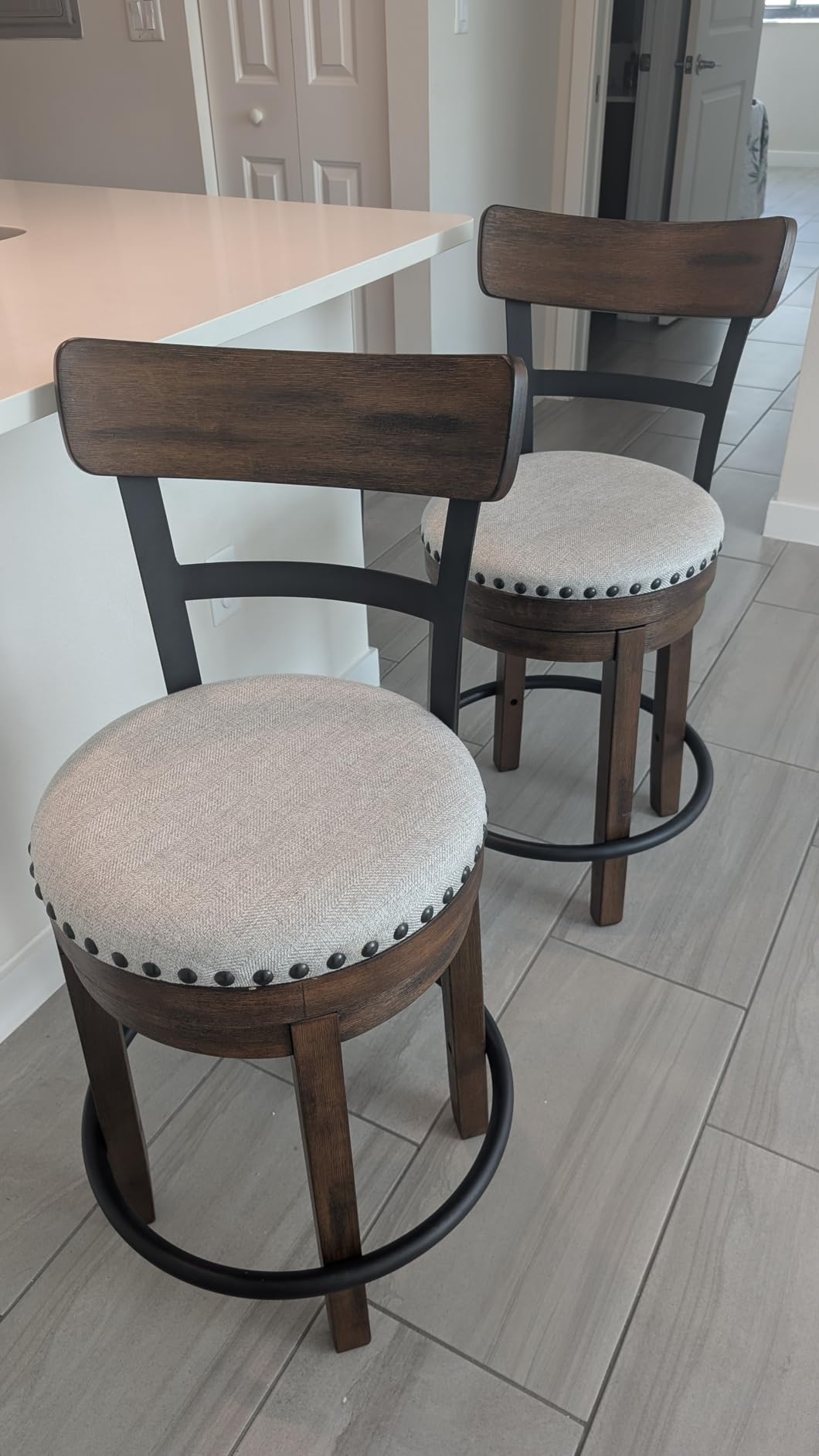 Signature Design by Ashley Valebeck Counter Height Bar Stool, Brown | Rustic-industrial wood and metal stool, Smooth 360-degree swivel customer photo 2