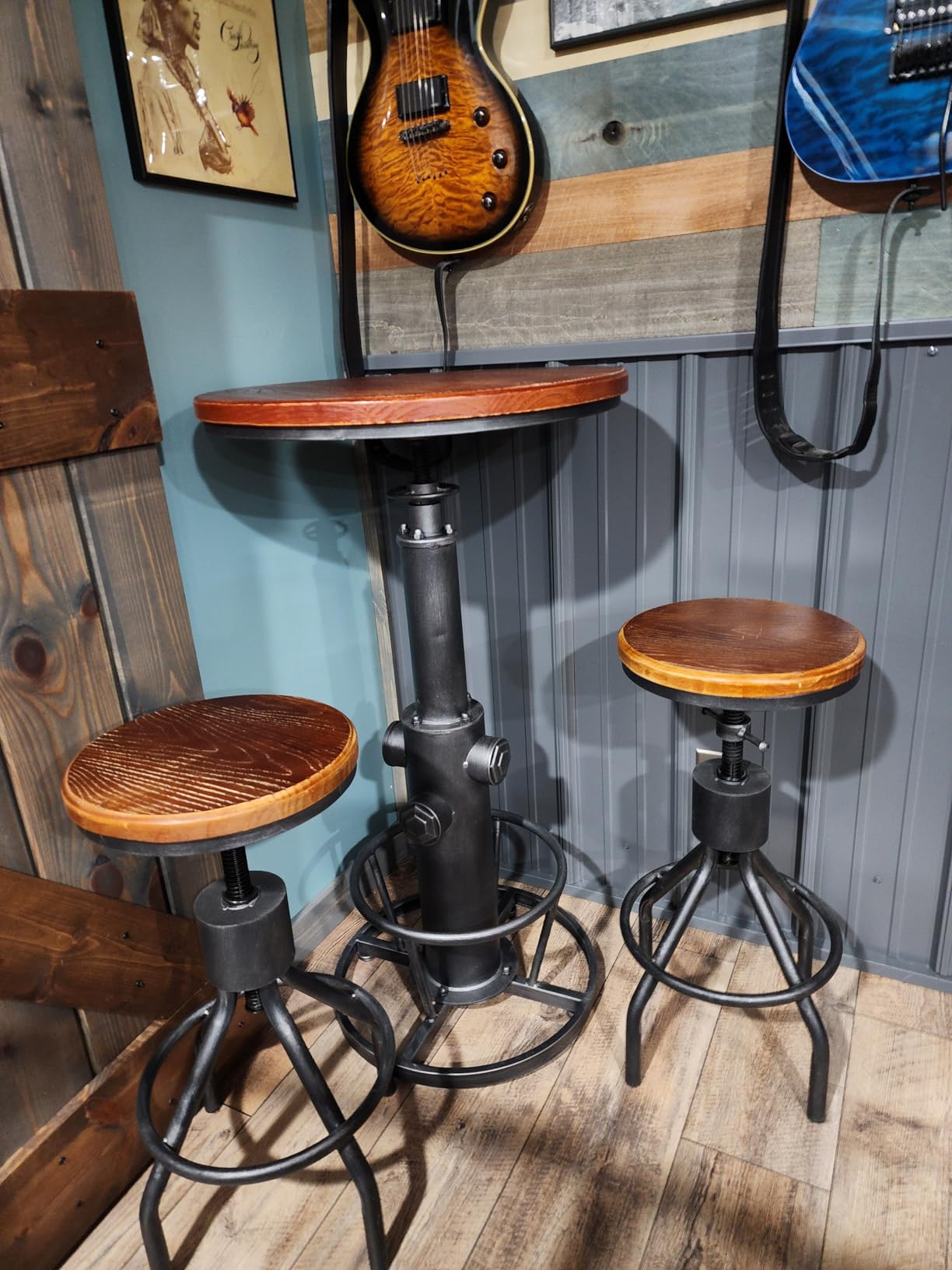 LOKKHAN Set of 2 Industrial Bar Stool - Vintage Adjustable Round Wood Metal Swivel Bar Stool - Cast Iron - 23-30 Inch Tall Counter Bar Height Farmhouse Kitchen Stools customer photo 1