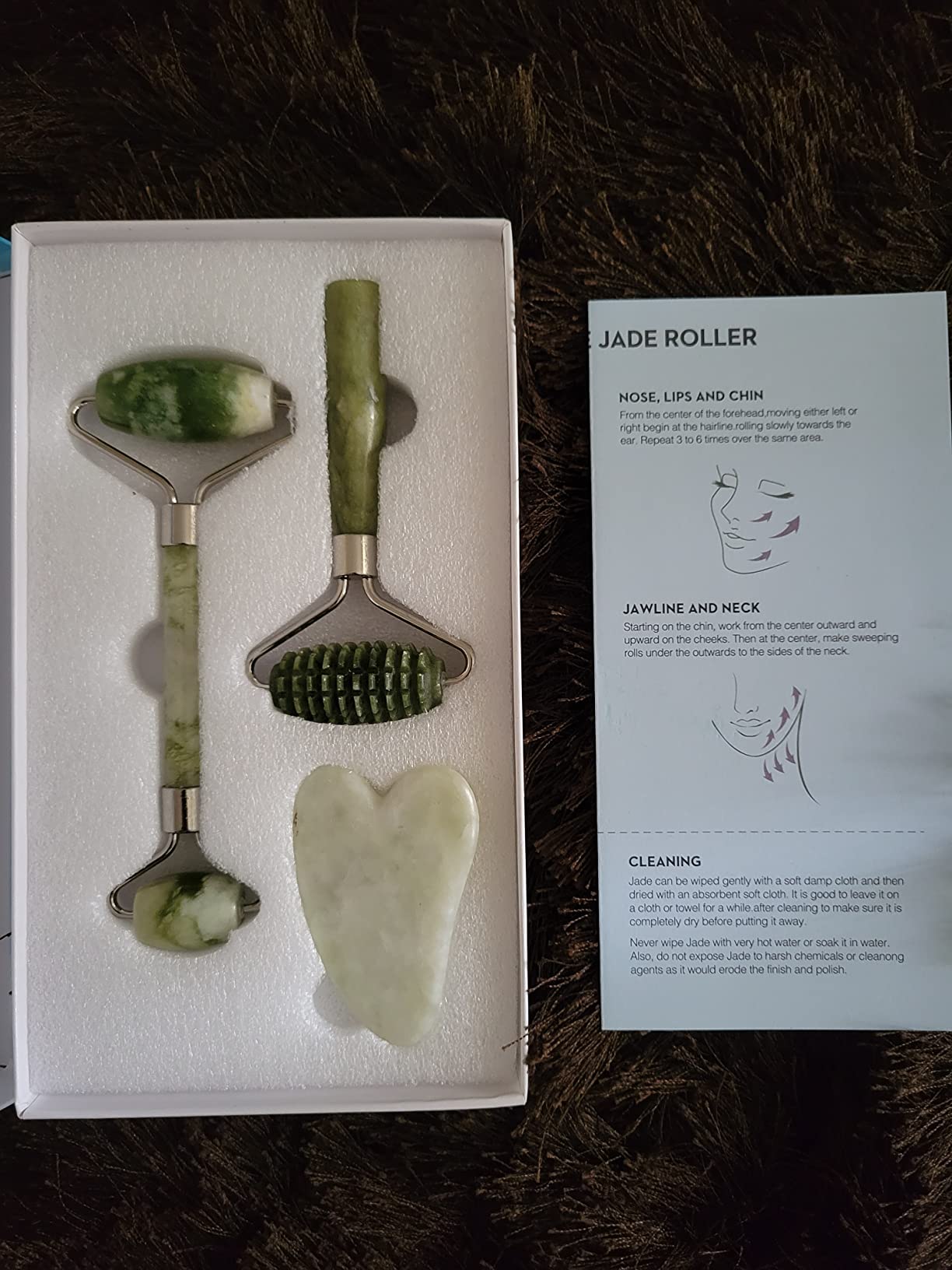 kimkoo Jade Roller and Gua Sha for Face-3 in 1 Kit with Facial Massager Tool,100% Real Natural Jade Stone Anti Aging,Face Beauty Set for Eye Anti-Wrinkle customer photo 2