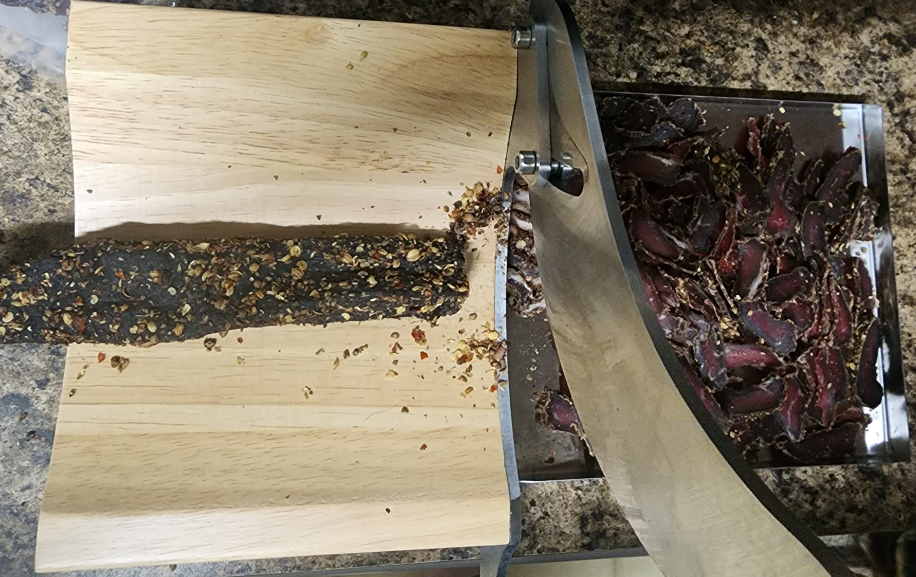 Radiused Biltong Slicer with Detachable Magnetic Tray, Stainless Steel Blade, Wooden Base customer photo 2