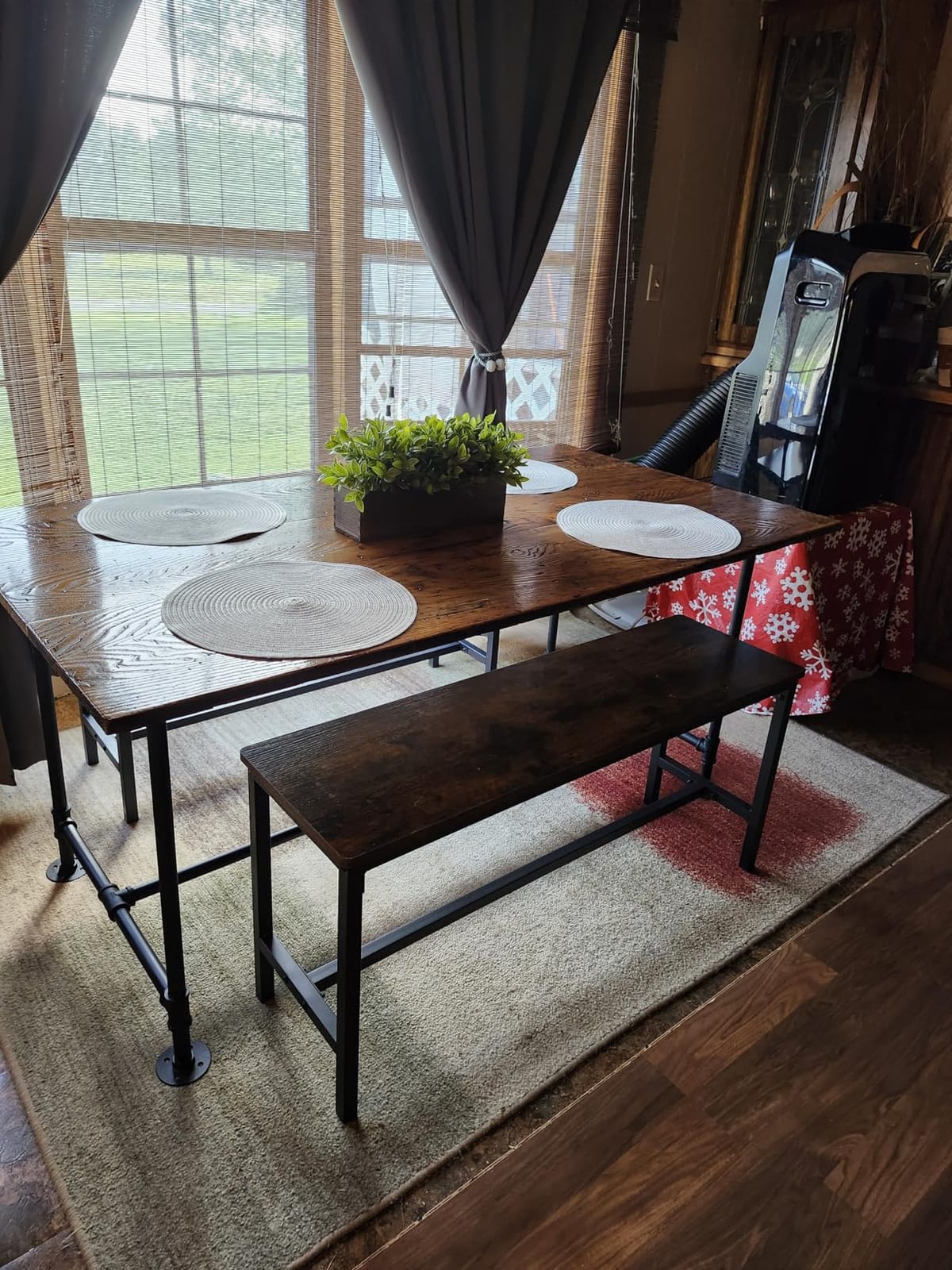 VASAGLE Dining Bench Set of 2, 42.5'' Kitchen Bench | Industrial Style, Steel Metal Frame, for Kitchen, Dining Room, Living Room, Entryway, Rustic Brown and Black customer photo 2