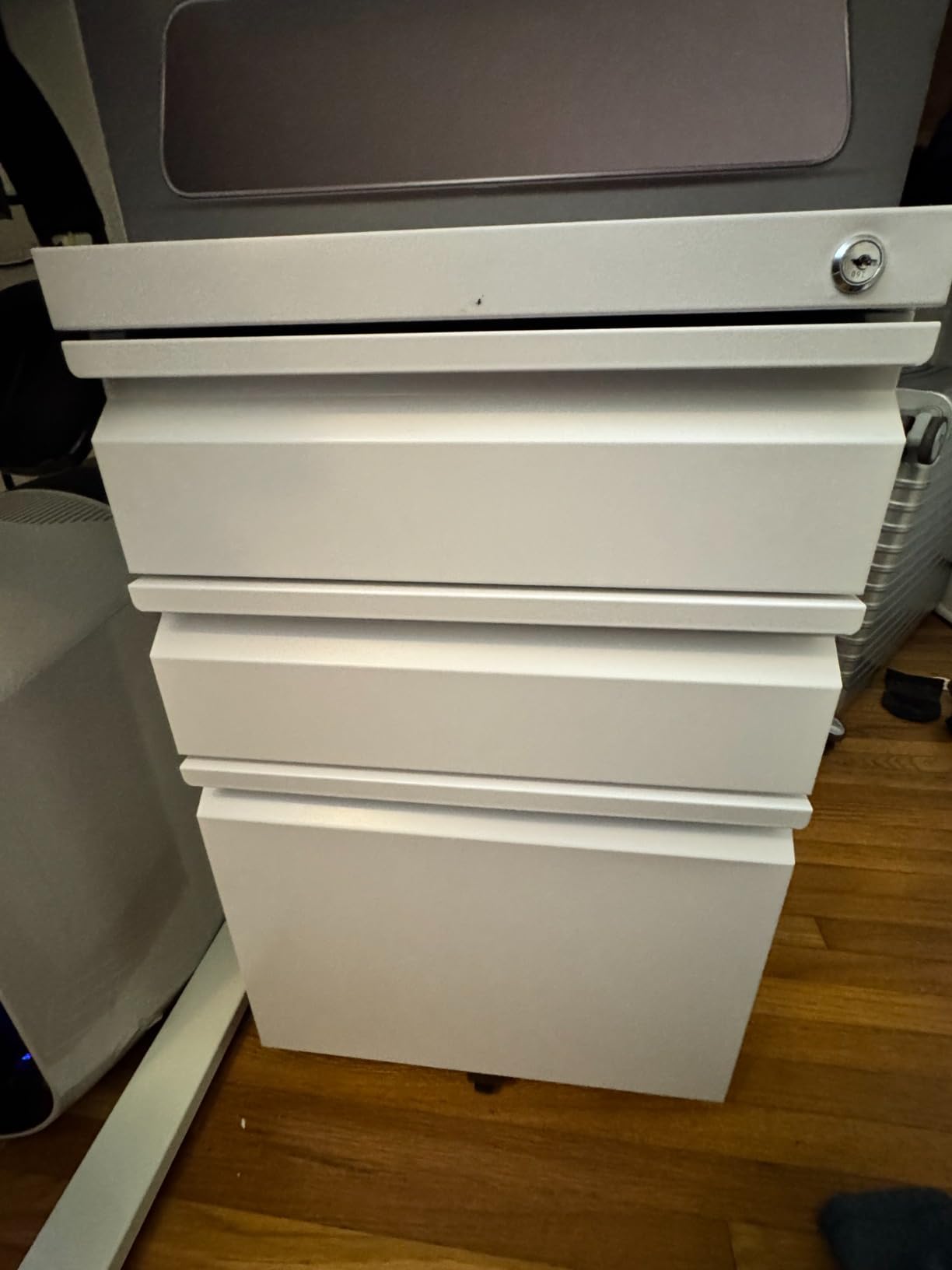 INTERGREAT 3 Drawer Filing Cabinet with Lock, White Mobile File Cabinet with Wheels, Rolling Small Metal Cabinets Under Desk for Home Office, Assembled customer photo 2