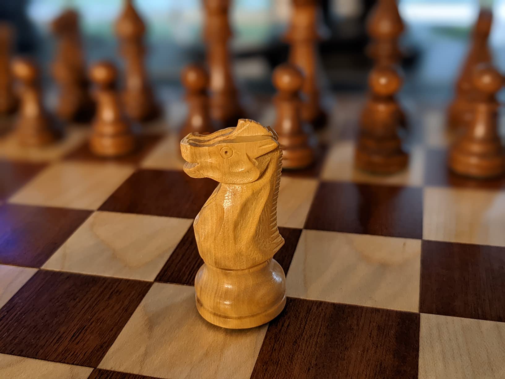House of Chess - Victorian Staunton Golden Acacia Wood Chess Set - 14 x 14 Inches Wooden Folding Chess Board with Algebraic Notation - Wooden Chess Pieces with King Height 3 Inches + 2 Extra Queens customer photo 1
