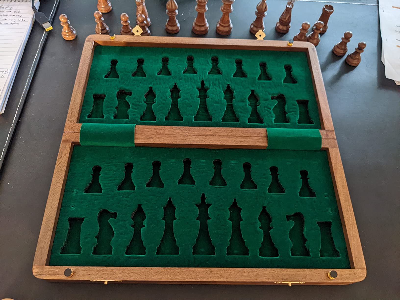 House of Chess - Victorian Staunton Golden Acacia Wood Chess Set - 14 x 14 Inches Wooden Folding Chess Board with Algebraic Notation - Wooden Chess Pieces with King Height 3 Inches + 2 Extra Queens customer photo 2
