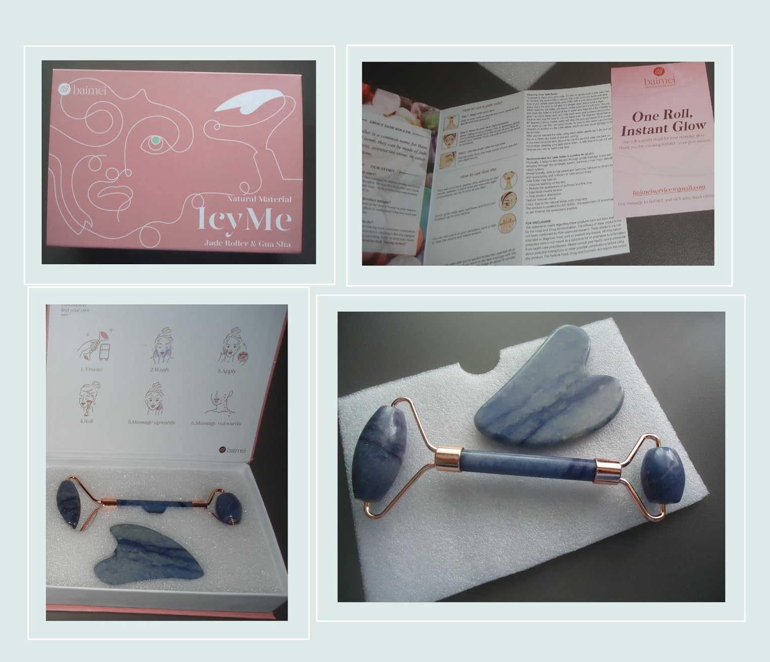 BAIMEI IcyMe Rose Quartz Roller & Gua Sha Facial Tool Set for Depuffing customer photo 1