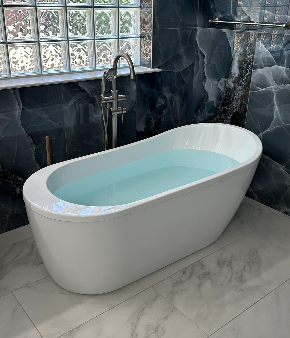 Wowkk Tub Filler Freestanding Bathtub Faucet Brushed Nickel Floor Mounted Brass Bathroom Tub Faucets with Hand Shower customer photo 2