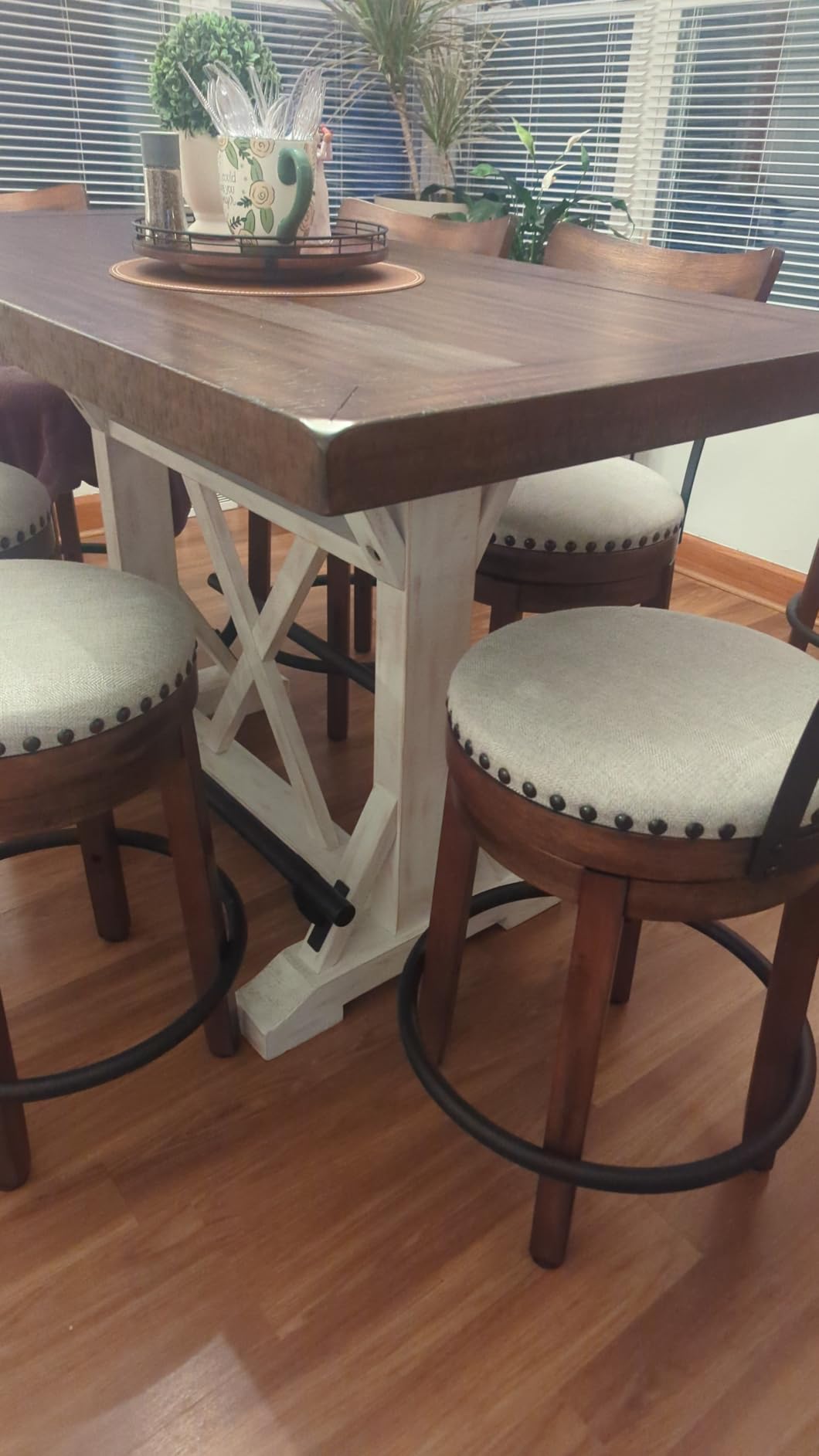 Signature Design by Ashley Valebeck 1-Piece Dining Table, Farmhouse Trestle | Seats up to 8 with 16.5 in removable leaf, Rustic two-tone pine wood, Veneer and engineered wood, Sturdy trestle base customer photo 1