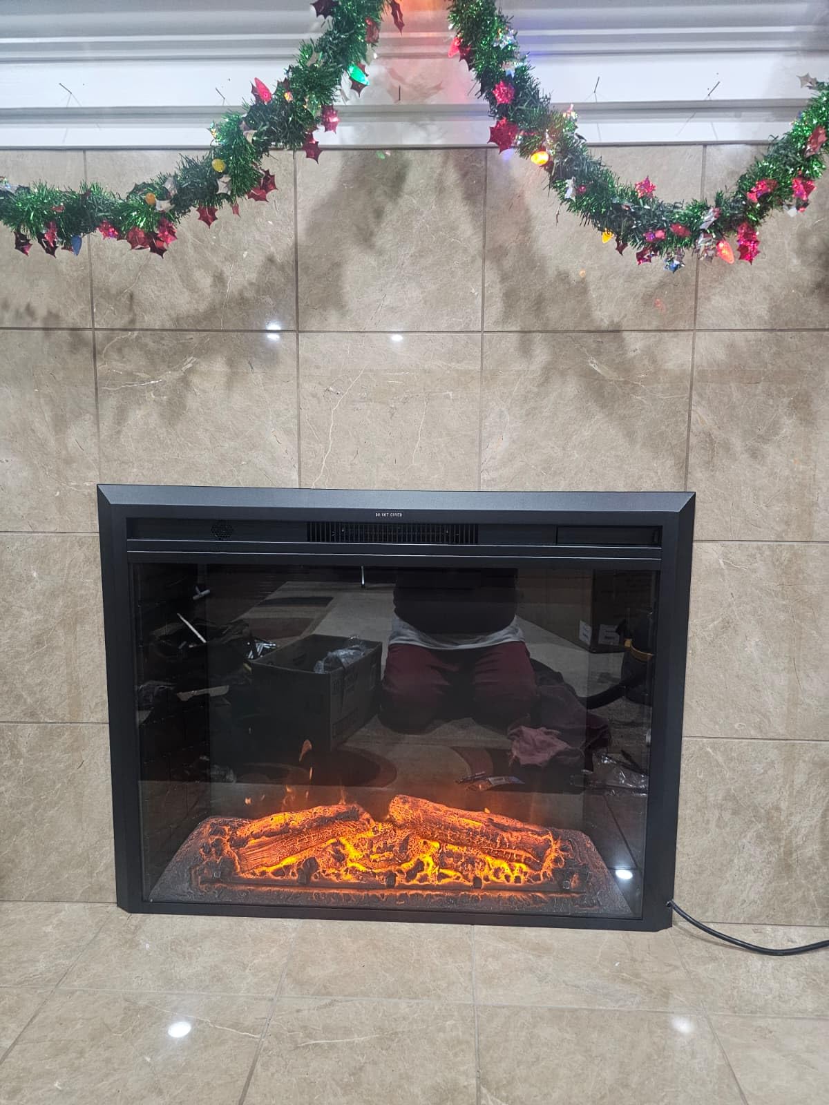 36'' Electric Fireplace Insert, Retro Recessed Fireplace Heater with Fire Cracking Sound, Remote Control & Timer, 750/1500W, Black customer photo 1