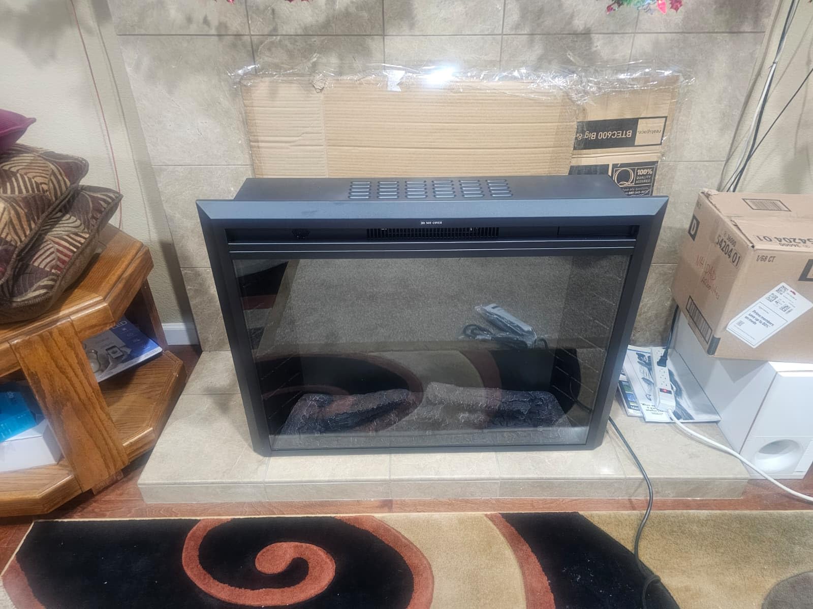 36'' Electric Fireplace Insert, Retro Recessed Fireplace Heater with Fire Cracking Sound, Remote Control & Timer, 750/1500W, Black customer photo 2