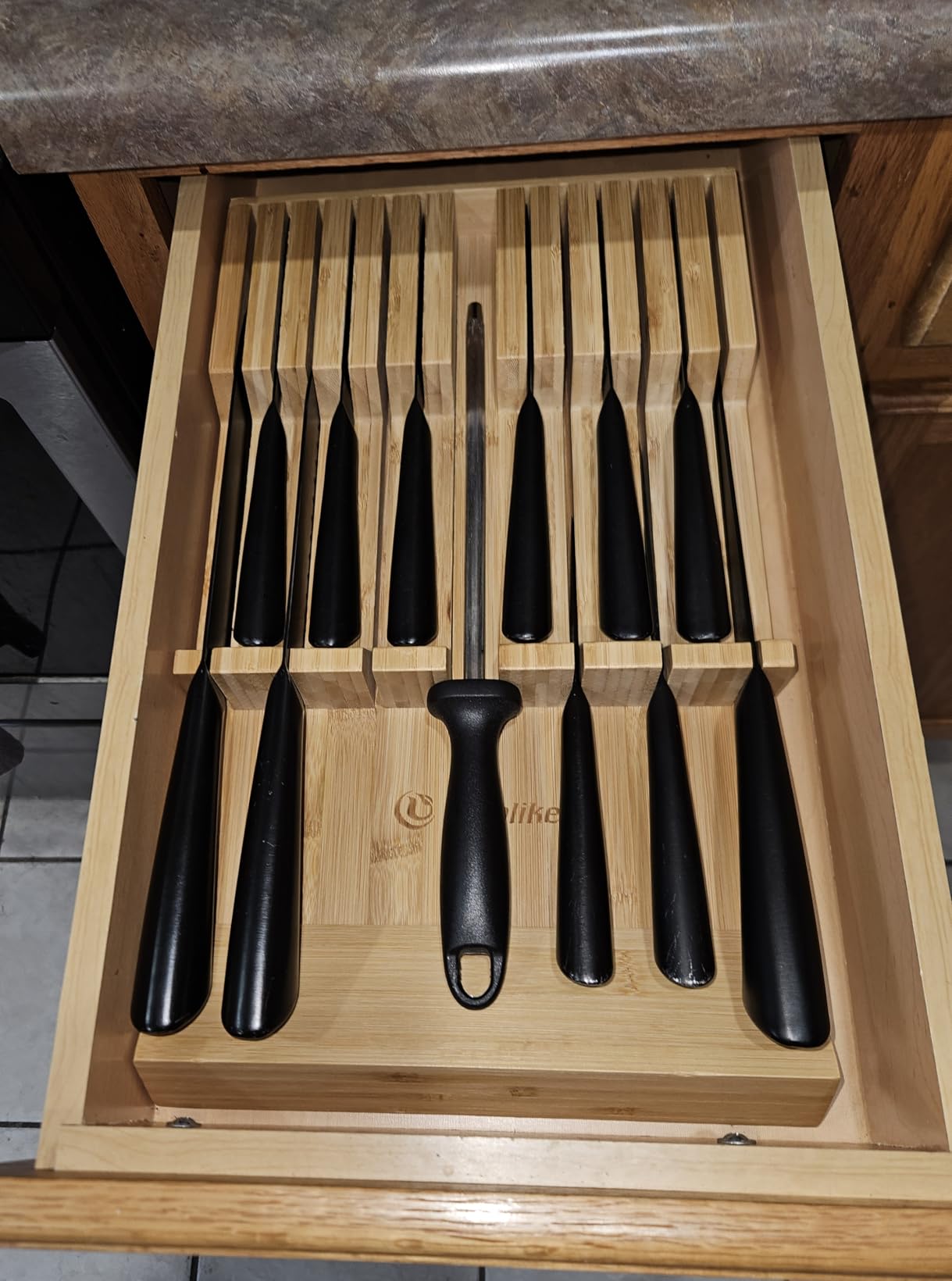 Utoplike In-drawer Knife Block Bamboo Kitchen Knives Drawer Organizer Large | Holder Storage for Steak, Paring, Bread Knives, Holds Up to 16 Knife & 1 Sharpening Steel (Knives & Sharpening Not Included) customer photo 1
