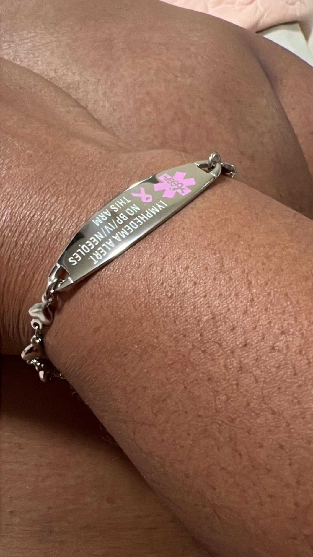 mnmoom Lymphedema Alert bracelet no bp no needles bracelet for women adjustable stainless steel breast cancer medical bracelets customer photo 2