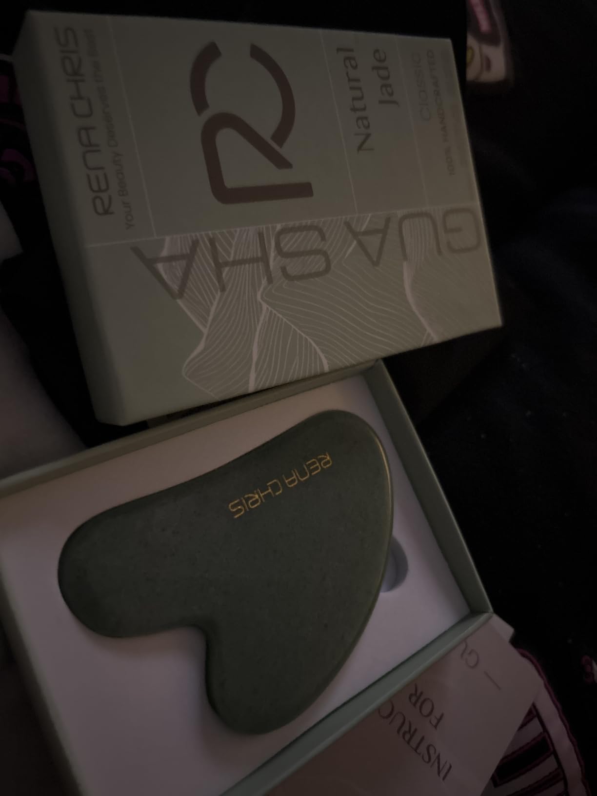 Rena Chris Gua Sha Facial Tools: Jade Stone Guasha Tool for Face Acupuncture Therapy, Facial Massager for Jawline Sculpting and Puffiness Reducing (Green) customer photo 1