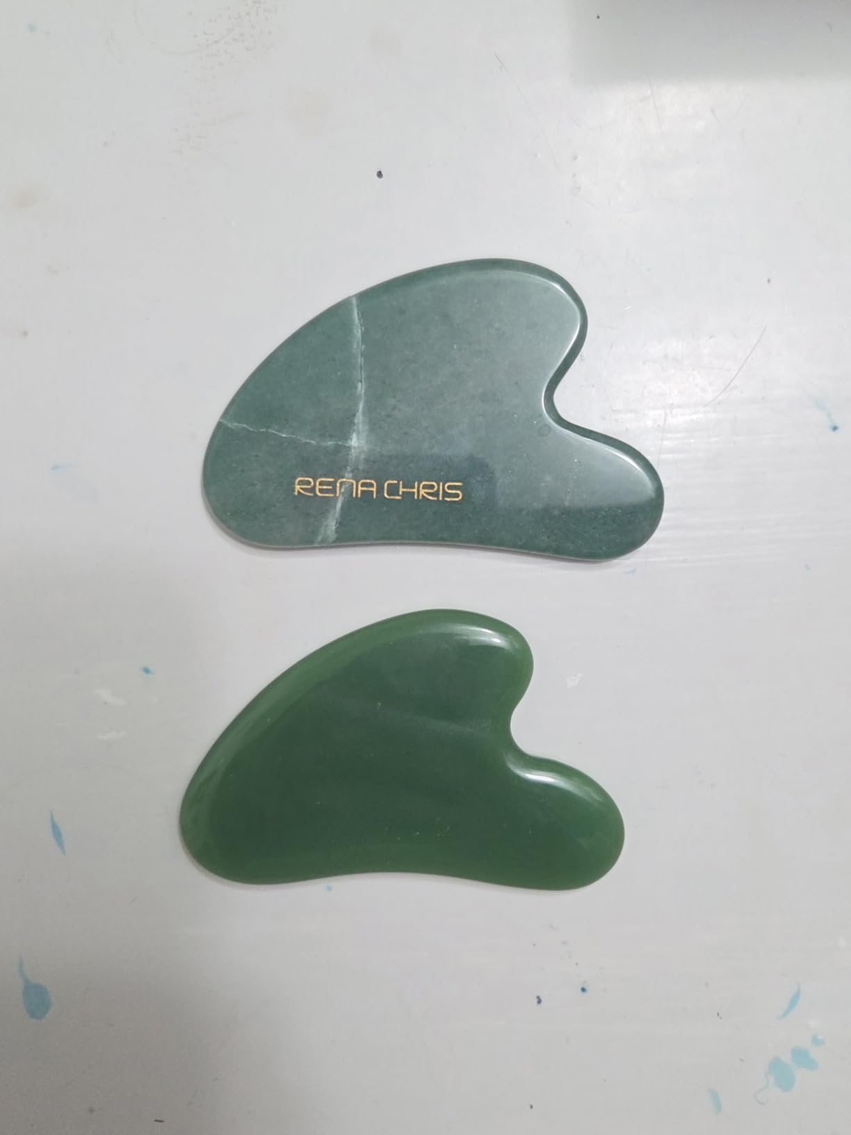 Rena Chris Gua Sha Facial Tools: Jade Stone Guasha Tool for Face Acupuncture Therapy, Facial Massager for Jawline Sculpting and Puffiness Reducing (Green) customer photo 2