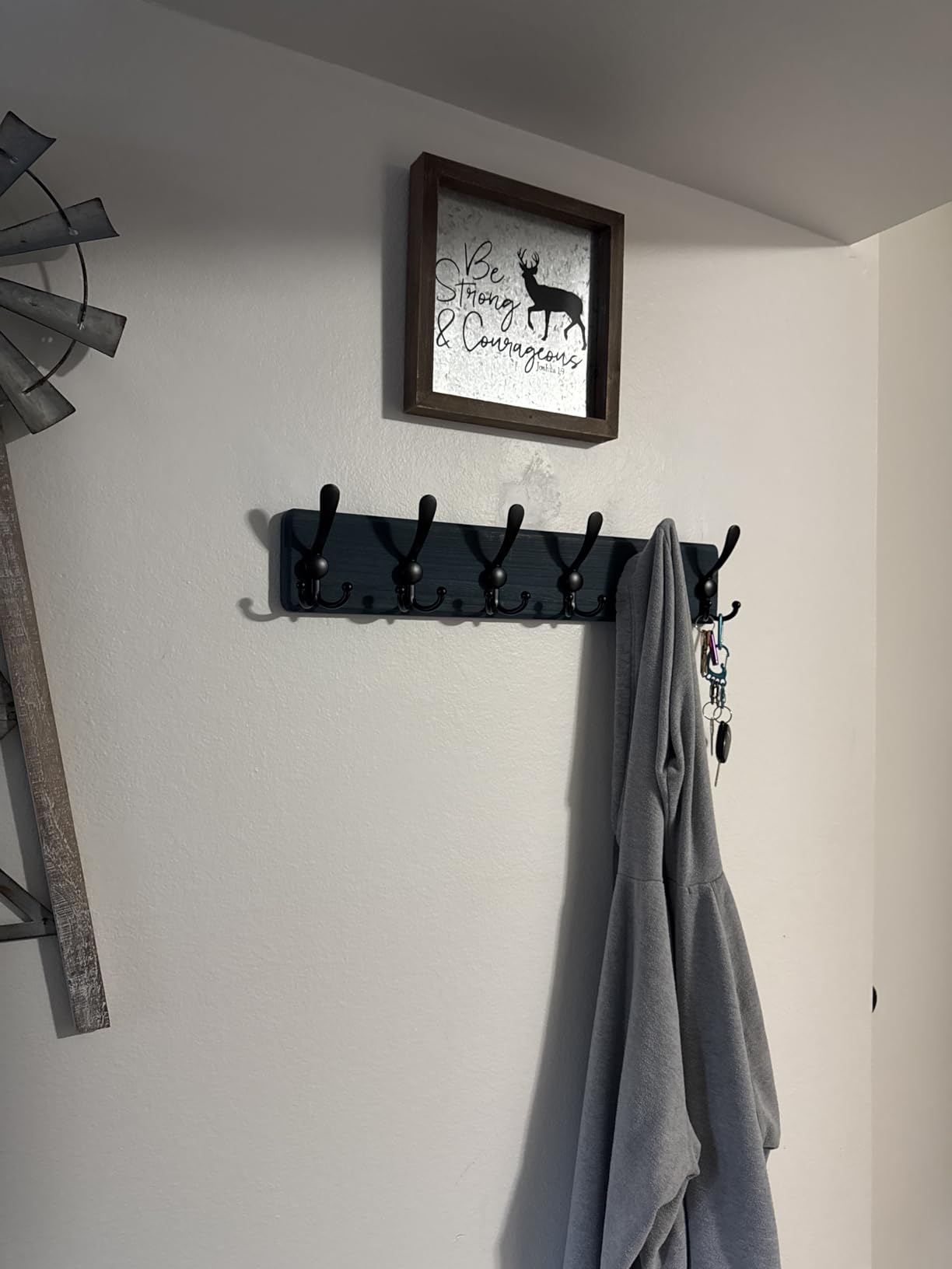 Dseap Coat Rack Wall Mounted - 5 Tri Hooks, Heavy Duty, Wooden Wall Coat Hanger Coat Hook for Clothes Hat Jacket Clothing, Natural & Black customer photo 2