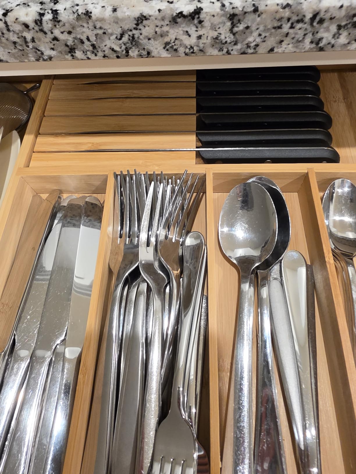 VaeFae Bamboo Silverware Drawer Organizer, 7 Slots, Natural customer photo 1