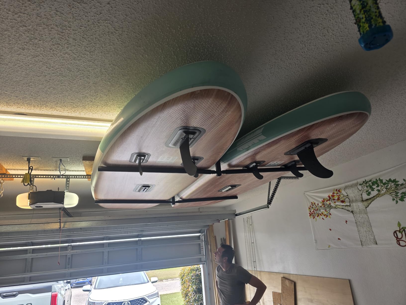 StoreYourBoard Standup Paddle Board and Surfboard Garage Storage Rack - Adjustable Ceiling Mount Hanger for SUP Storage, Heavy Duty Overhead Paddleboard Organizer for Garage, Space Saving Rack customer photo 2