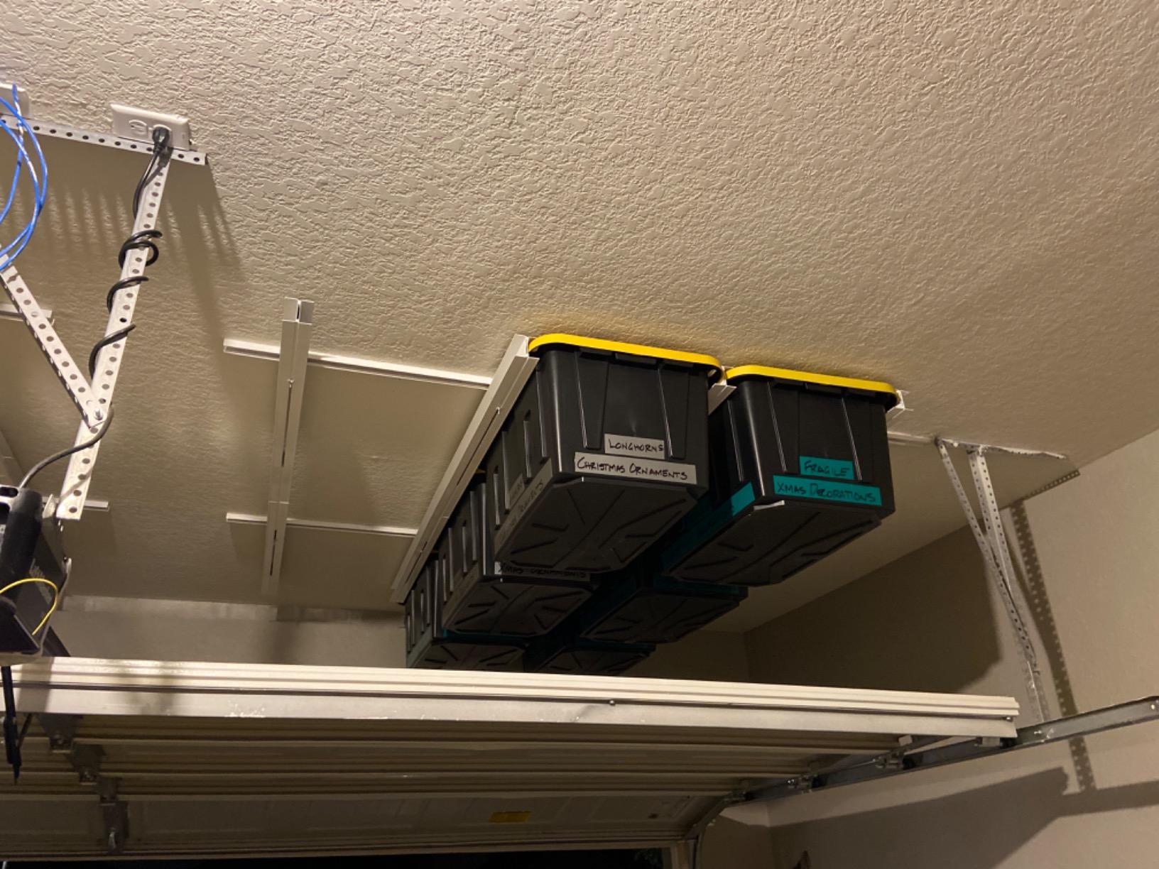 E-Z Garage Storage Tote Slide PRO – Made in USA Ceiling Tote Rack, 15 Totes customer photo 2
