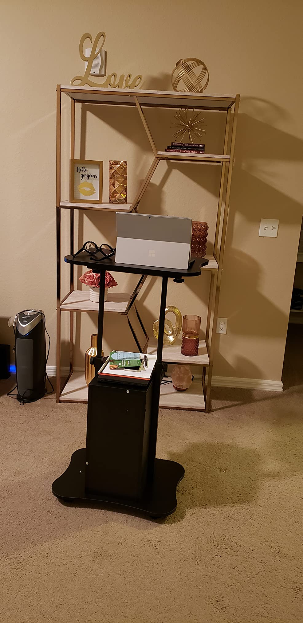 Tangkula Mobile Lectern Podium, Height Adjustable Podium Stand, Standing Sit-to-Stand Desk, Rolling Cart Laptop Desk with Swivel Top Movable Wheels & Storage customer photo 1
