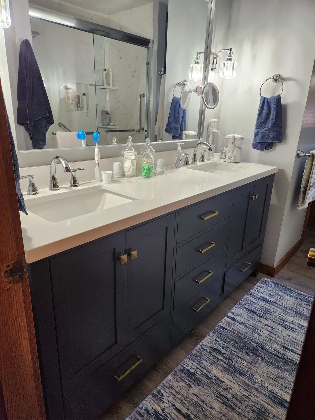 ARIEL Cambridge 72-inch Bathroom Vanity with Sink,Solid Wood, 1.5-inch Pure White Quartz Countertop & Backsplash, Double Rectangular Porcelain Sink, 4 Soft Closing Doors, 6 Dovetail Drawers, White customer photo 2