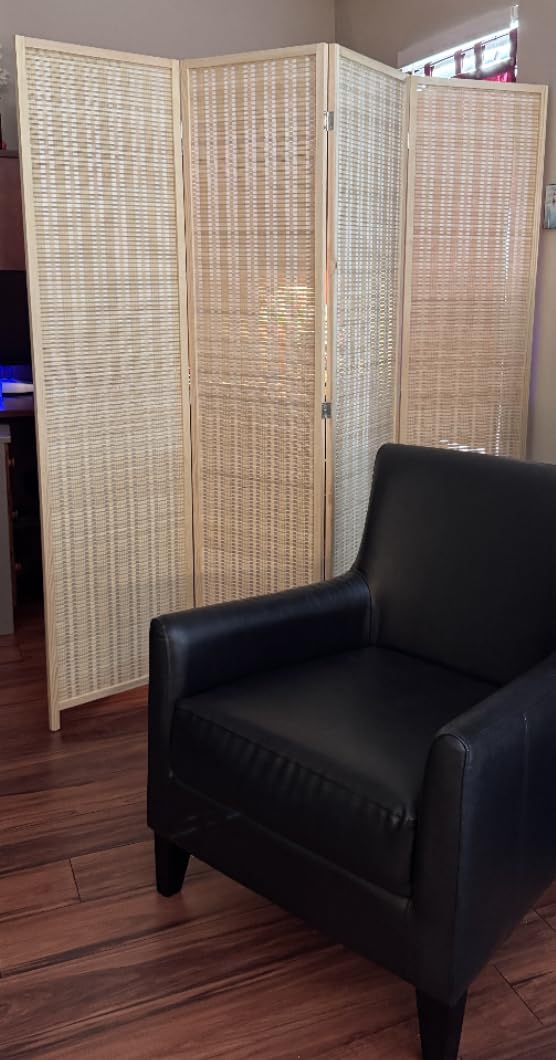 Room Divider Privacy Screen Folding 4 Panel 72 Inches High Portable Room Seperating Divider, Handwork Bamboo Mesh Woven Design Wall, Room Partitions and Dividers Freestanding, Natural customer photo 1